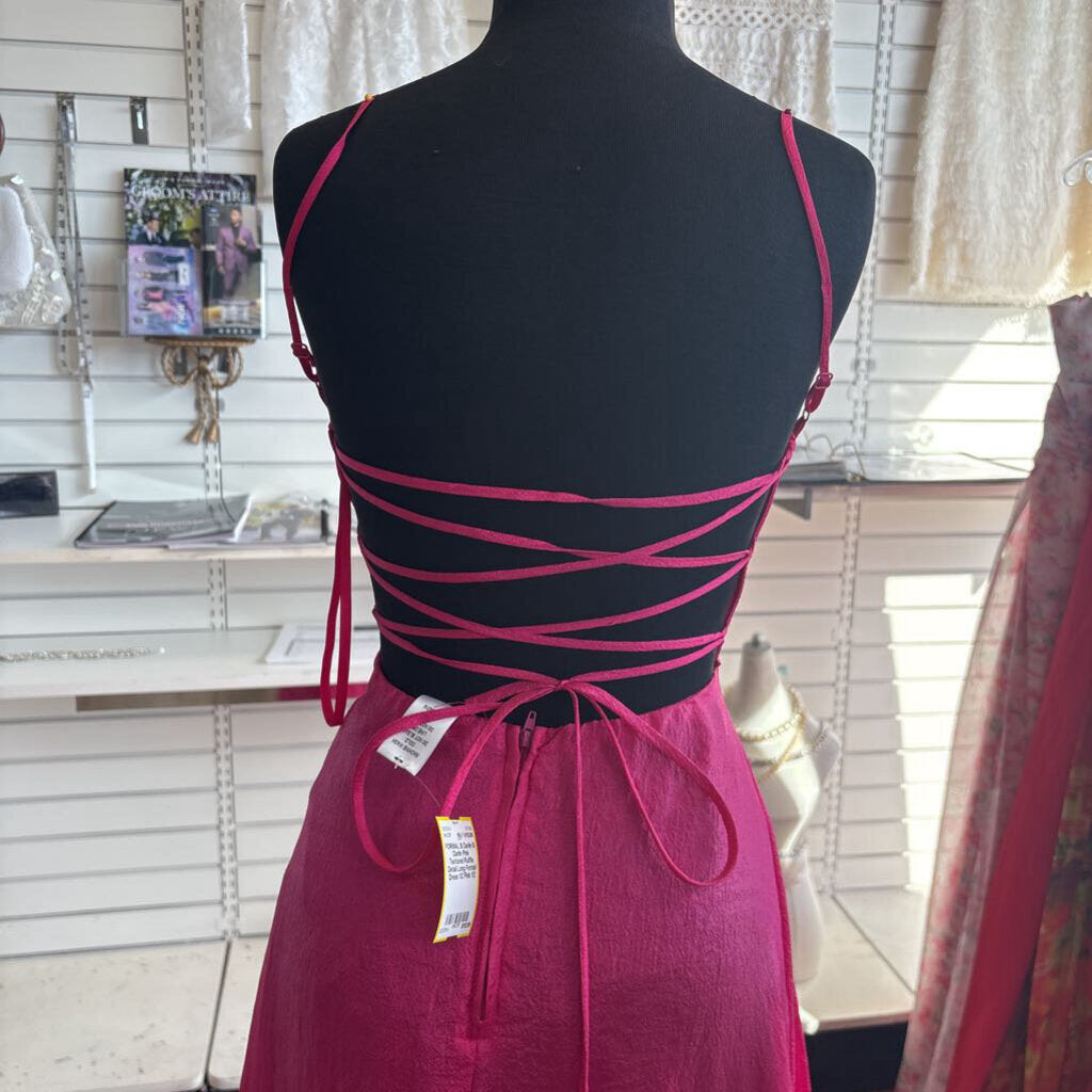 B Darlin Pink Textured Ruffle Detail Long Formal Dress 1/2