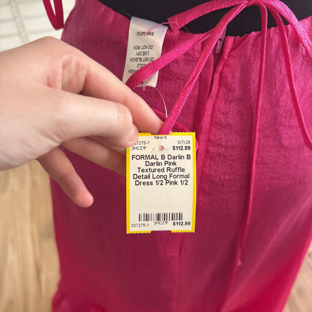 B Darlin Pink Textured Ruffle Detail Long Formal Dress 1/2