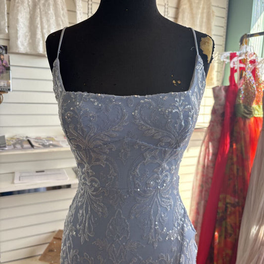 Blue Sequin Print Long Formal Dress Extra Small