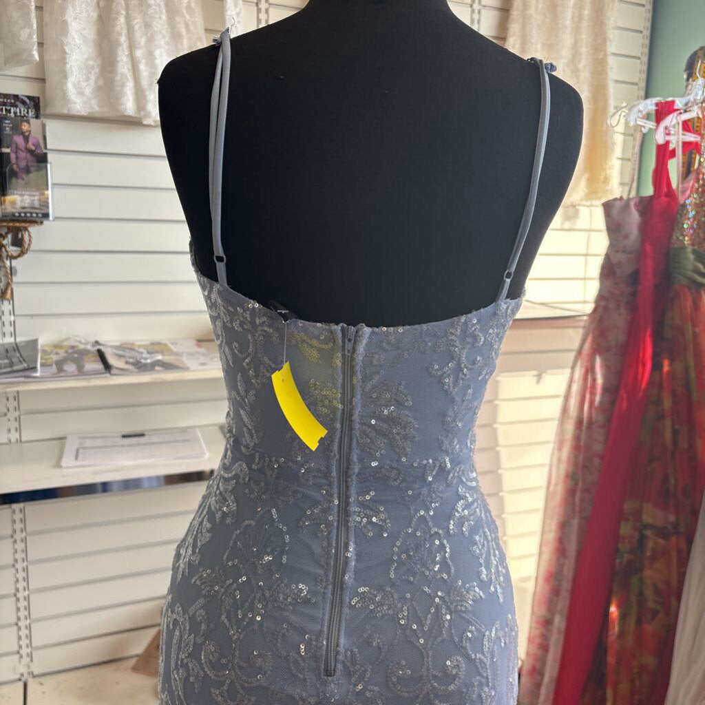 Blue Sequin Print Long Formal Dress Extra Small