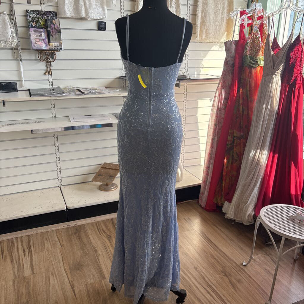 Blue Sequin Print Long Formal Dress Extra Small