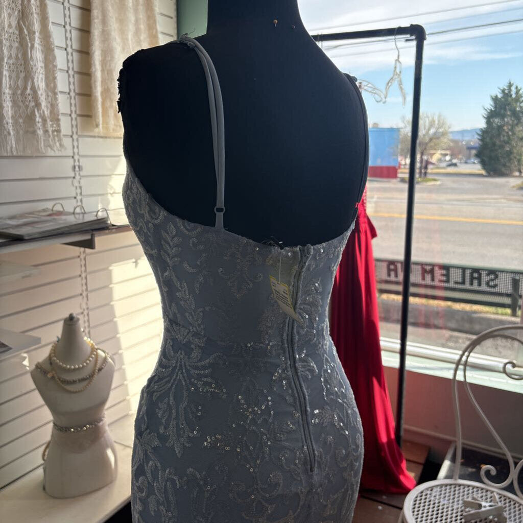 Blue Sequin Print Long Formal Dress Extra Small