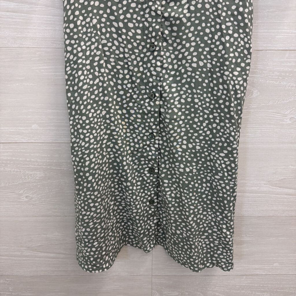 Vero Moda Green/ White Dot Print Short Sleeve Button Front Dress Small