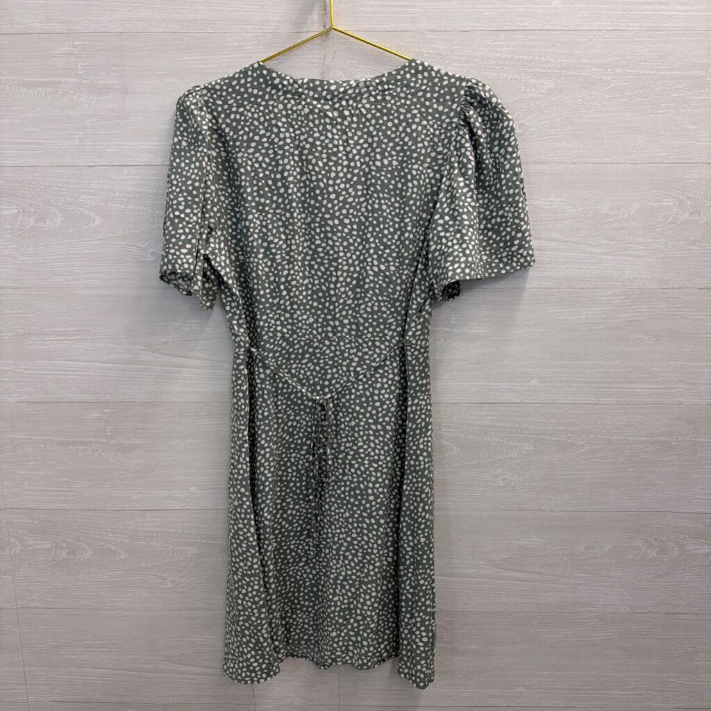 Vero Moda Green/ White Dot Print Short Sleeve Button Front Dress Small