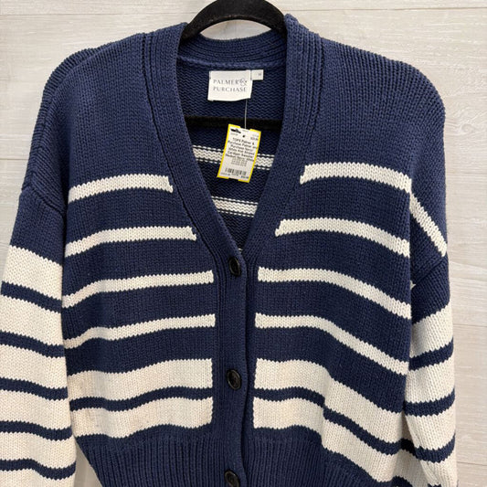 Palmer and Purchase Navy/ White Knit Striped Cardigan Sweater Medium