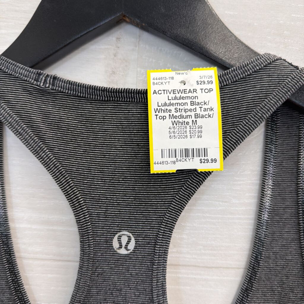 Lululemon Black/ White Striped Tank Top Medium