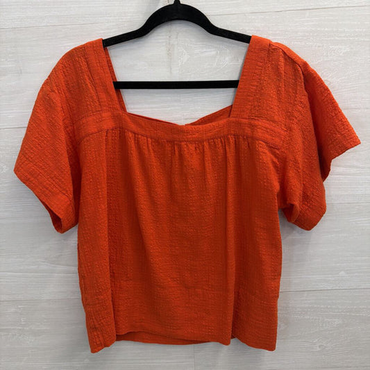 Madewell Orange Textured Cropped Short Sleeve Top Medium
