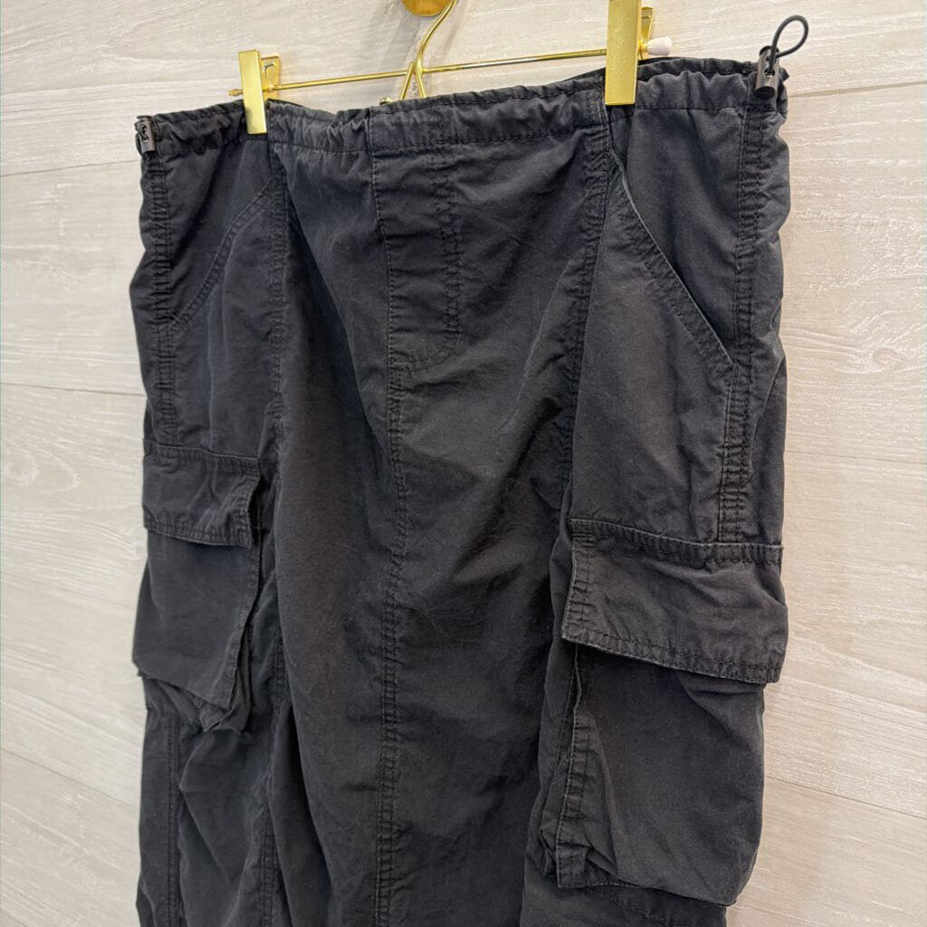 Black Cinch Waist Cargo Midi Skirt Small