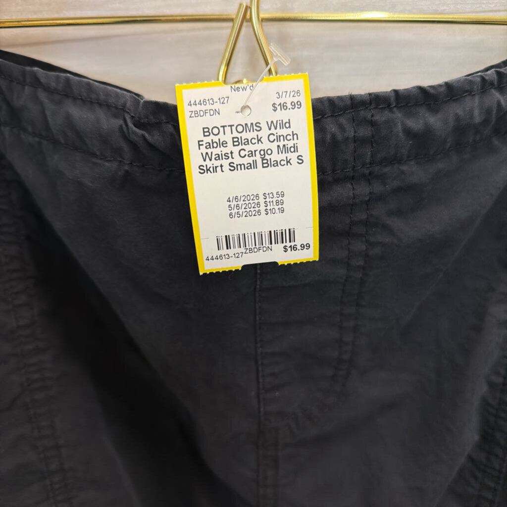Black Cinch Waist Cargo Midi Skirt Small