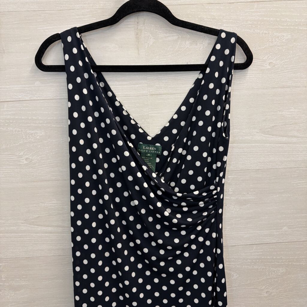 Ralph Lauren Navy/ White Polka Dot Sleeveless Dress Medium