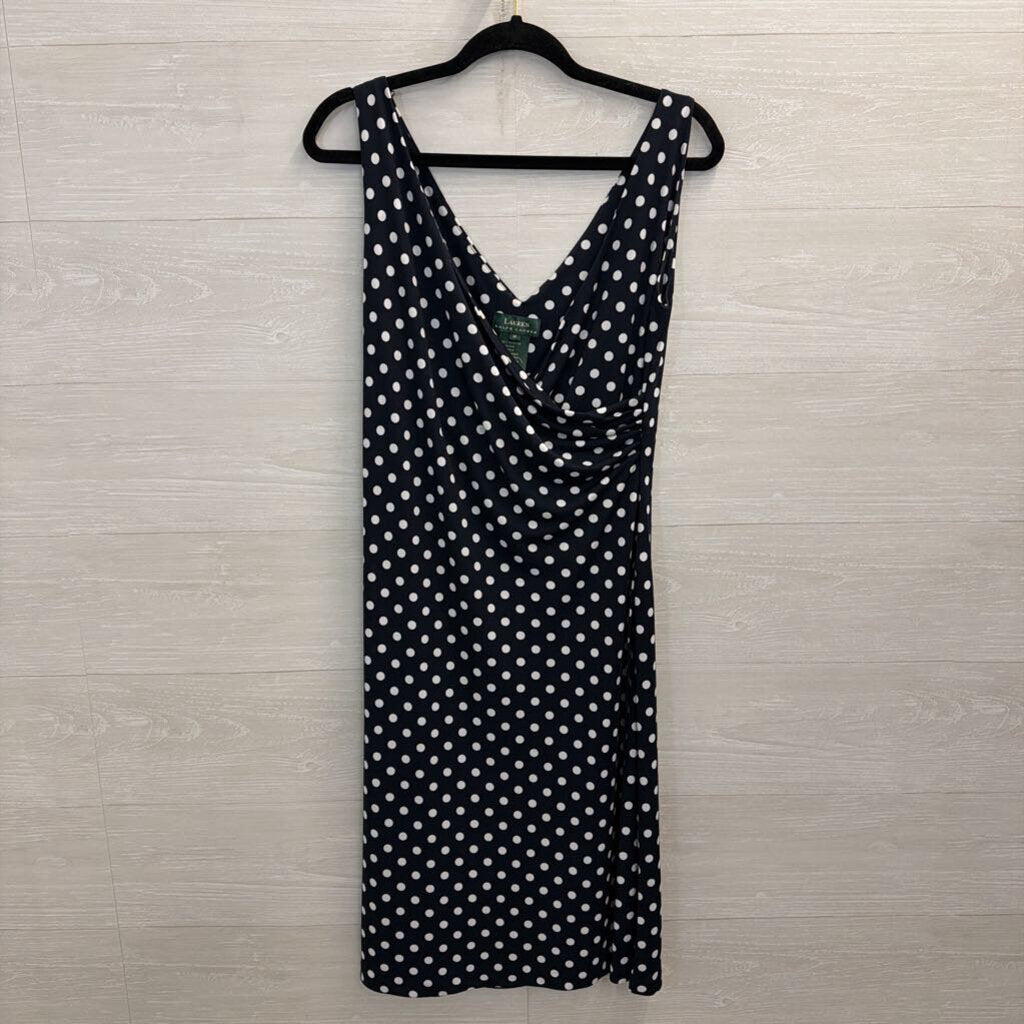Ralph Lauren Navy/ White Polka Dot Sleeveless Dress Medium