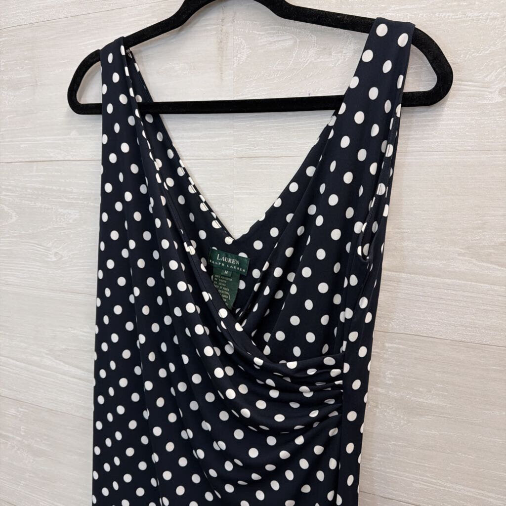 Ralph Lauren Navy/ White Polka Dot Sleeveless Dress Medium
