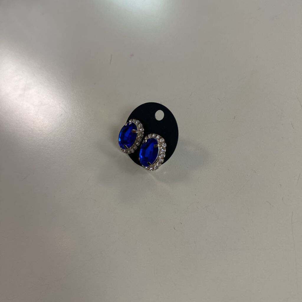 Blue/ Rhinestone Oval Earrings