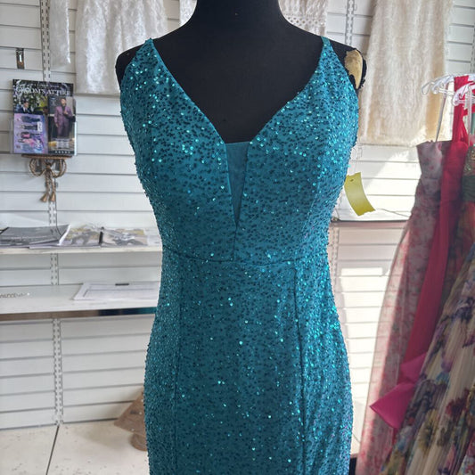 Amore Bella Blue Sequin Long Formal Dress Medium