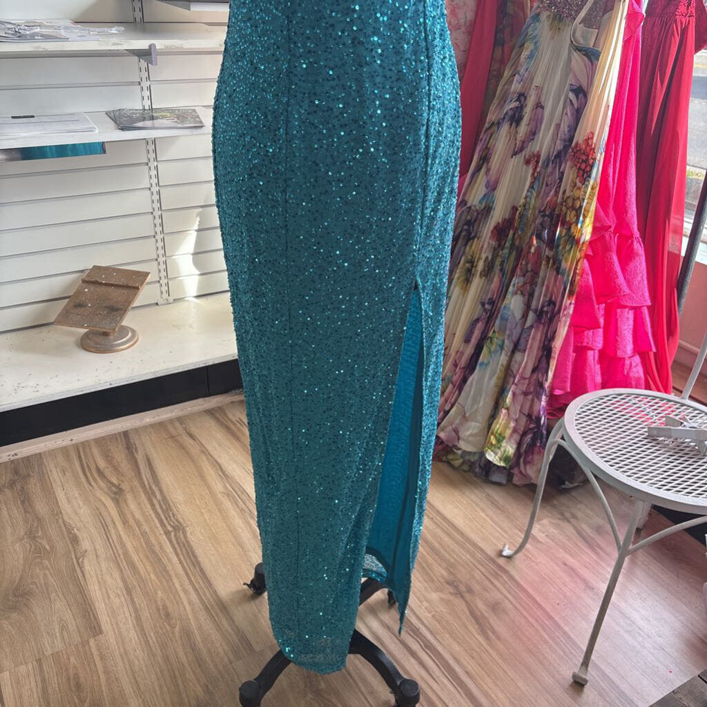 Amore Bella Blue Sequin Long Formal Dress Medium