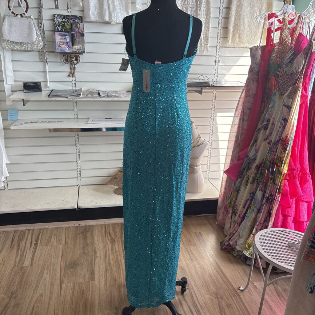 Amore Bella Blue Sequin Long Formal Dress Medium