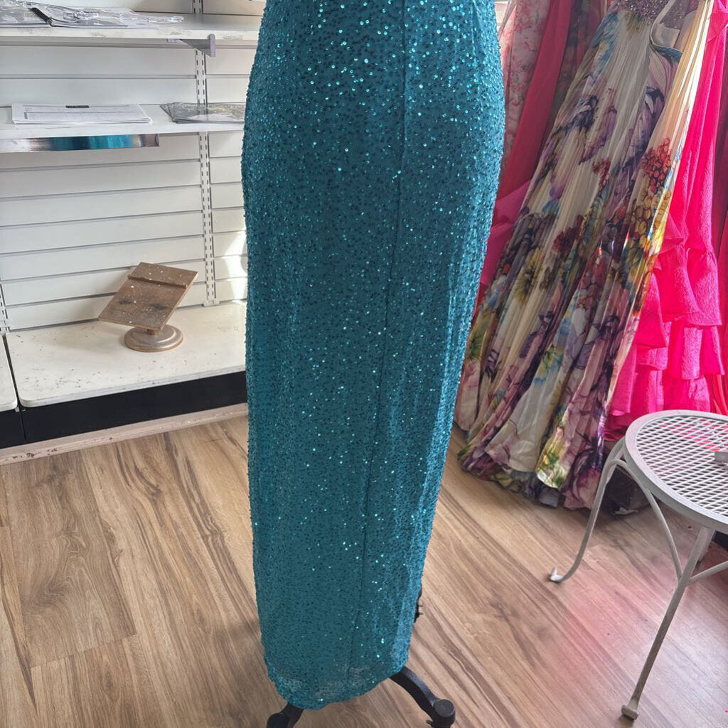 Amore Bella Blue Sequin Long Formal Dress Medium