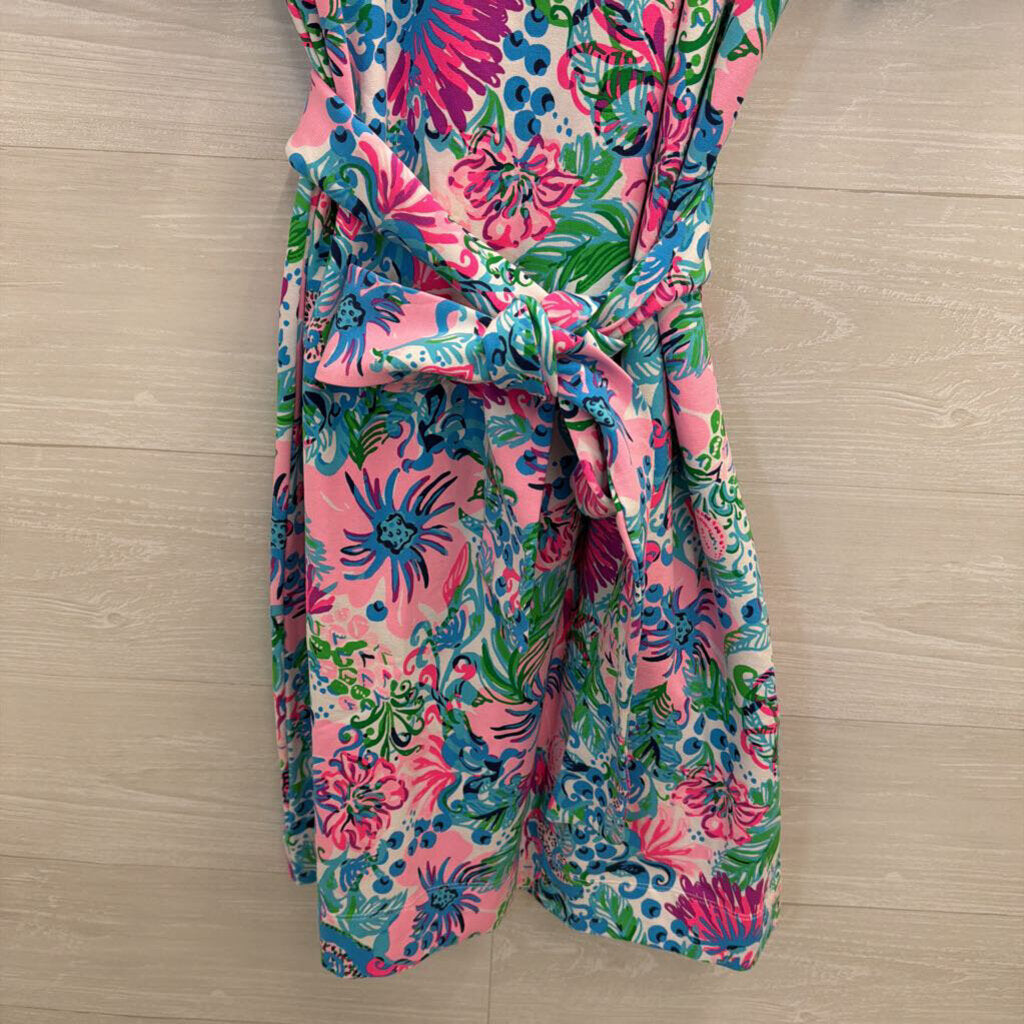 Lilly Pulitzer Pink/ Multi Print Short Puff Sleeve Tie Waist Dress Extra Large