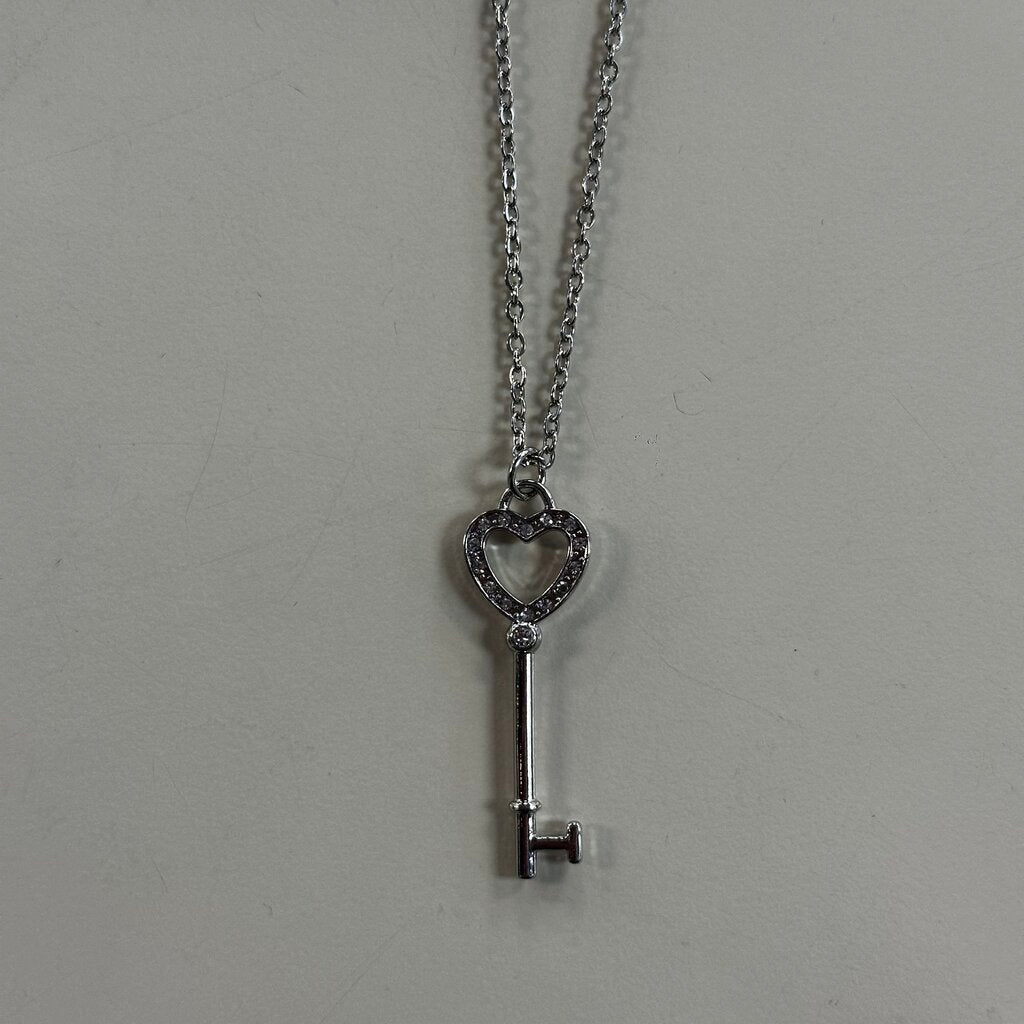 Silver Toned Heart Shaped Key Necklace