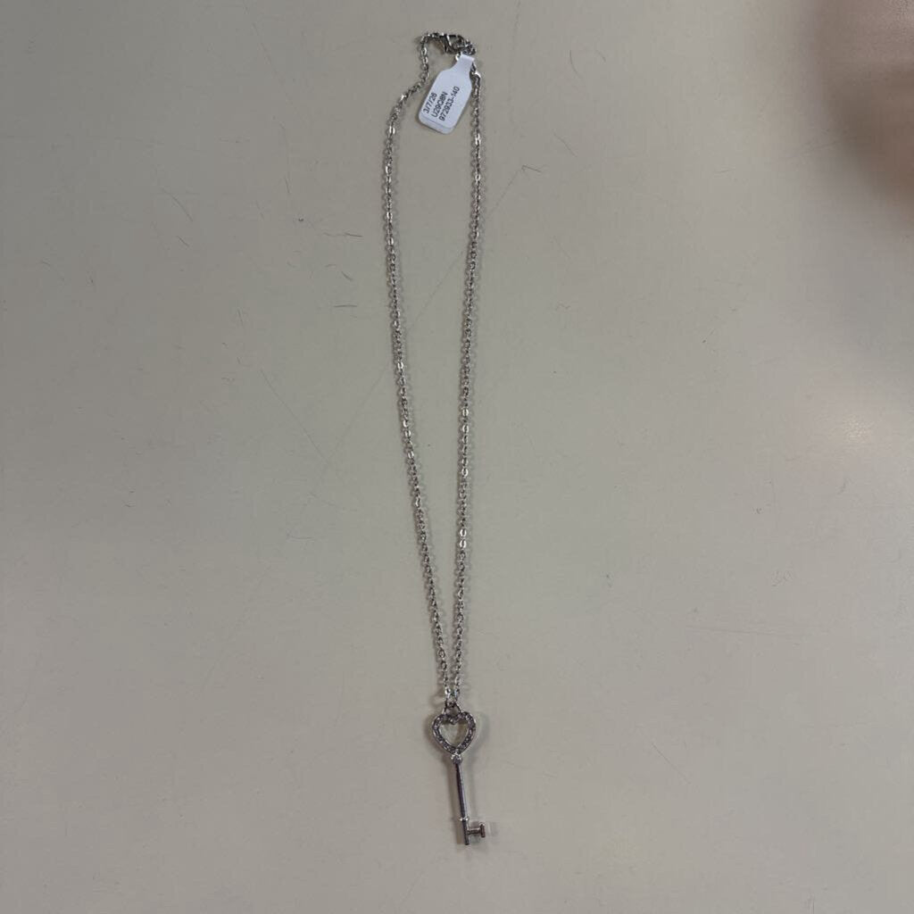 Silver Toned Heart Shaped Key Necklace