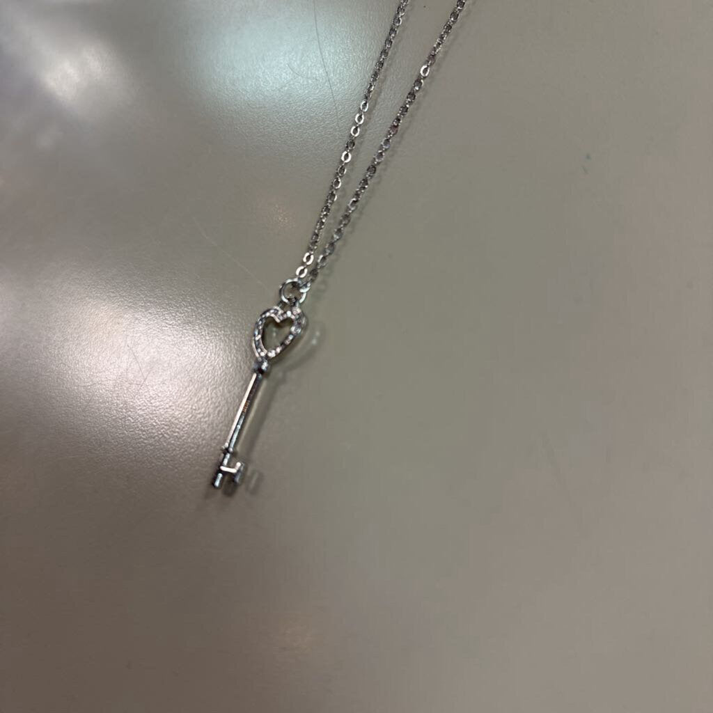 Silver Toned Heart Shaped Key Necklace