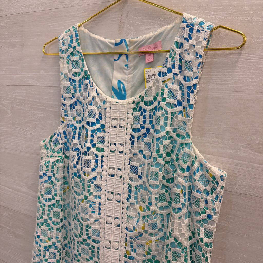 Lilly Pulitzer Blue/ White Rosalie Shift Dress 12