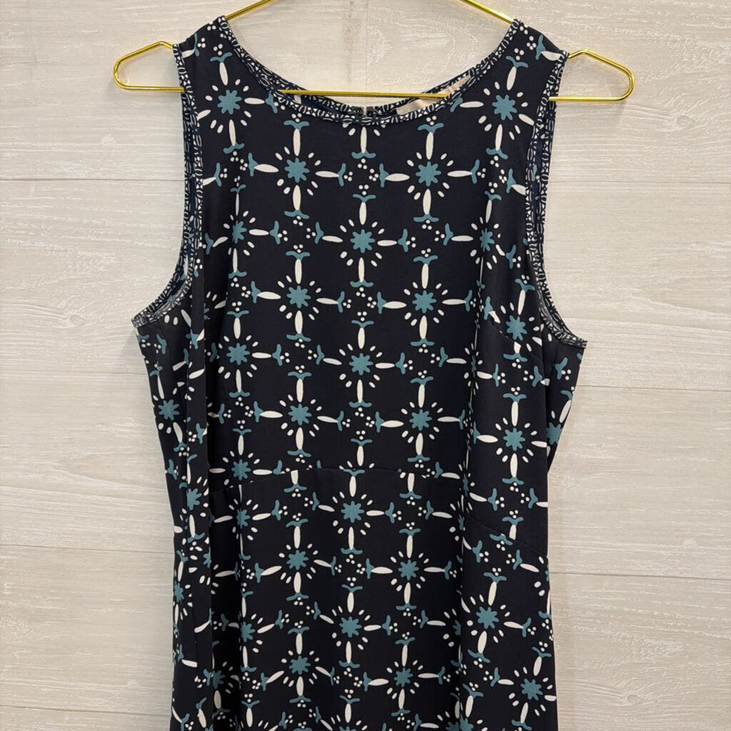 Loft Black/ Blue Print Sleeveless Dress 10
