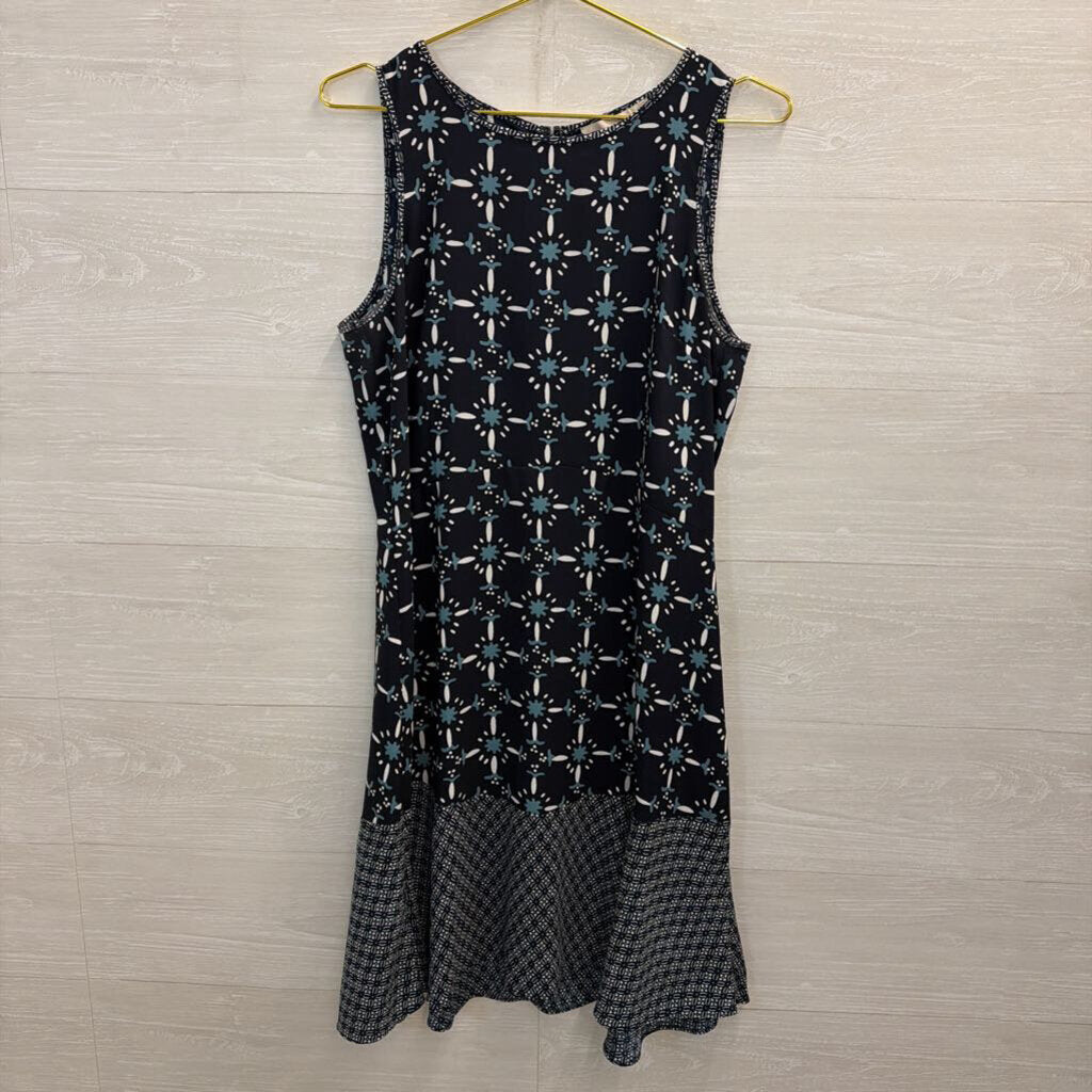 Loft Black/ Blue Print Sleeveless Dress 10