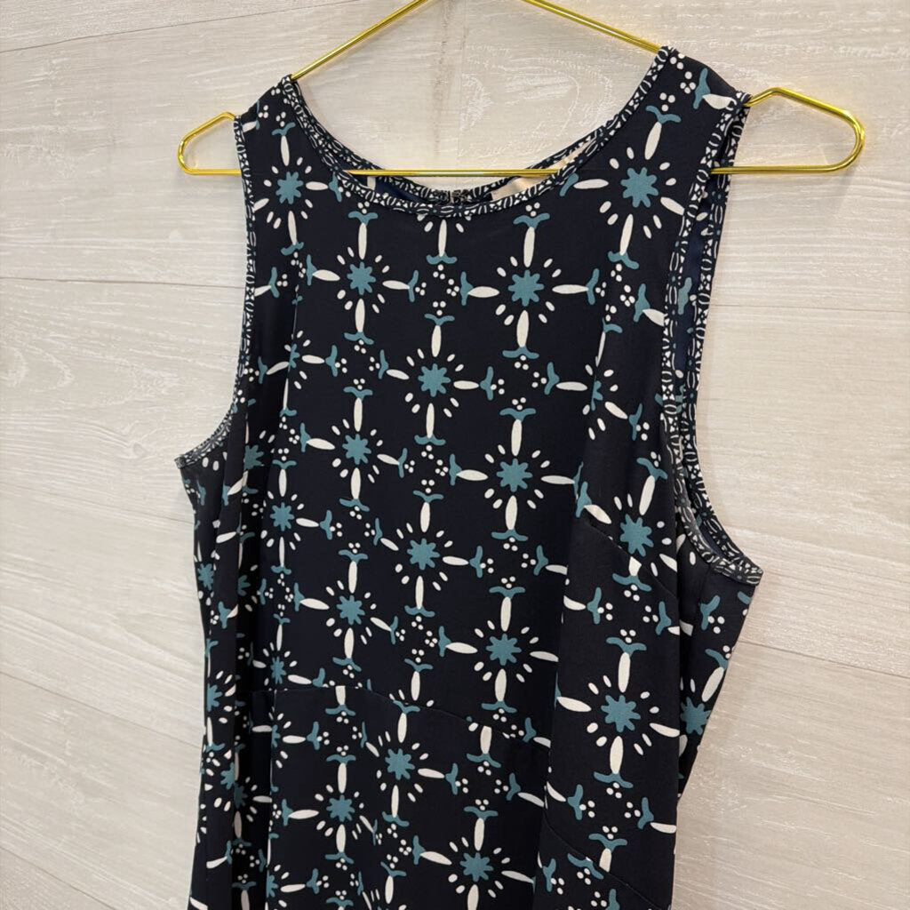 Loft Black/ Blue Print Sleeveless Dress 10