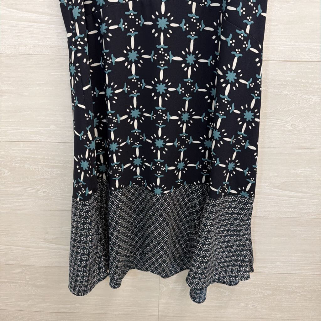 Loft Black/ Blue Print Sleeveless Dress 10