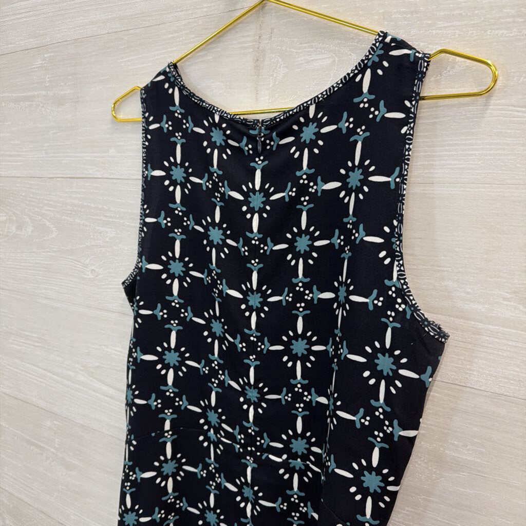Loft Black/ Blue Print Sleeveless Dress 10