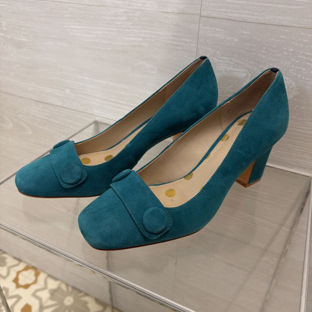 Boden Blue Suede Button Detail Block Heels 39