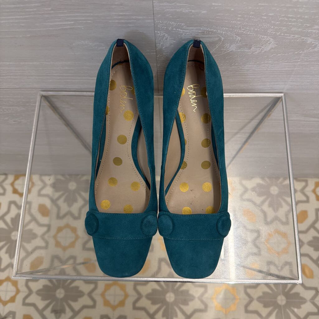Boden Blue Suede Button Detail Block Heels 39