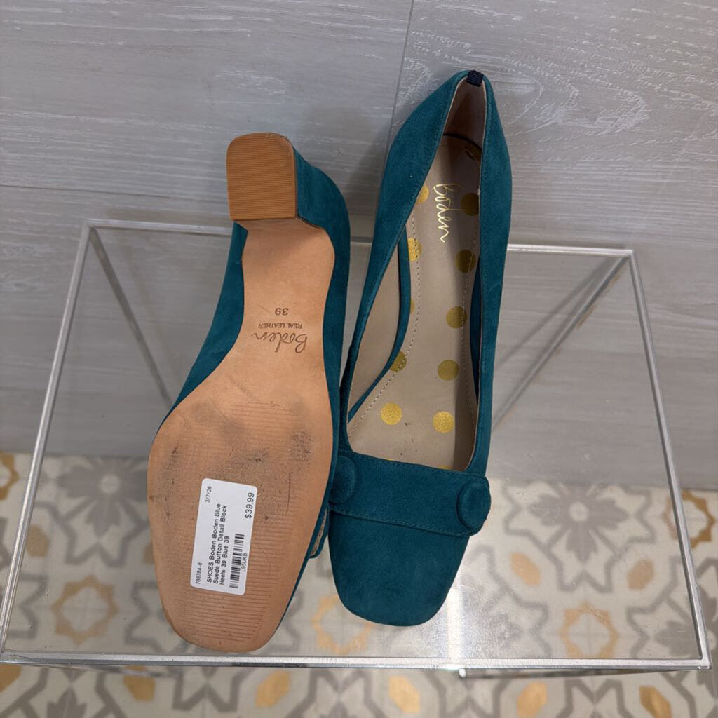 Boden Blue Suede Button Detail Block Heels 39