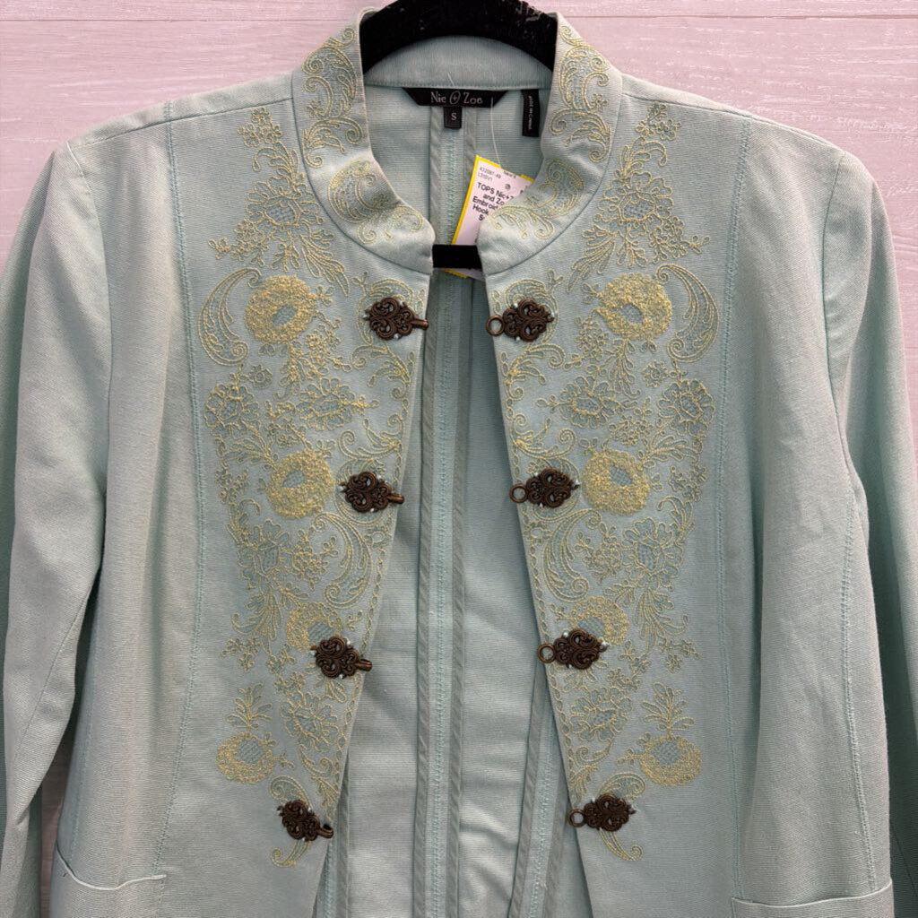 Nic and Zoe Blue Embroidered Front Hook Jacket Top Small