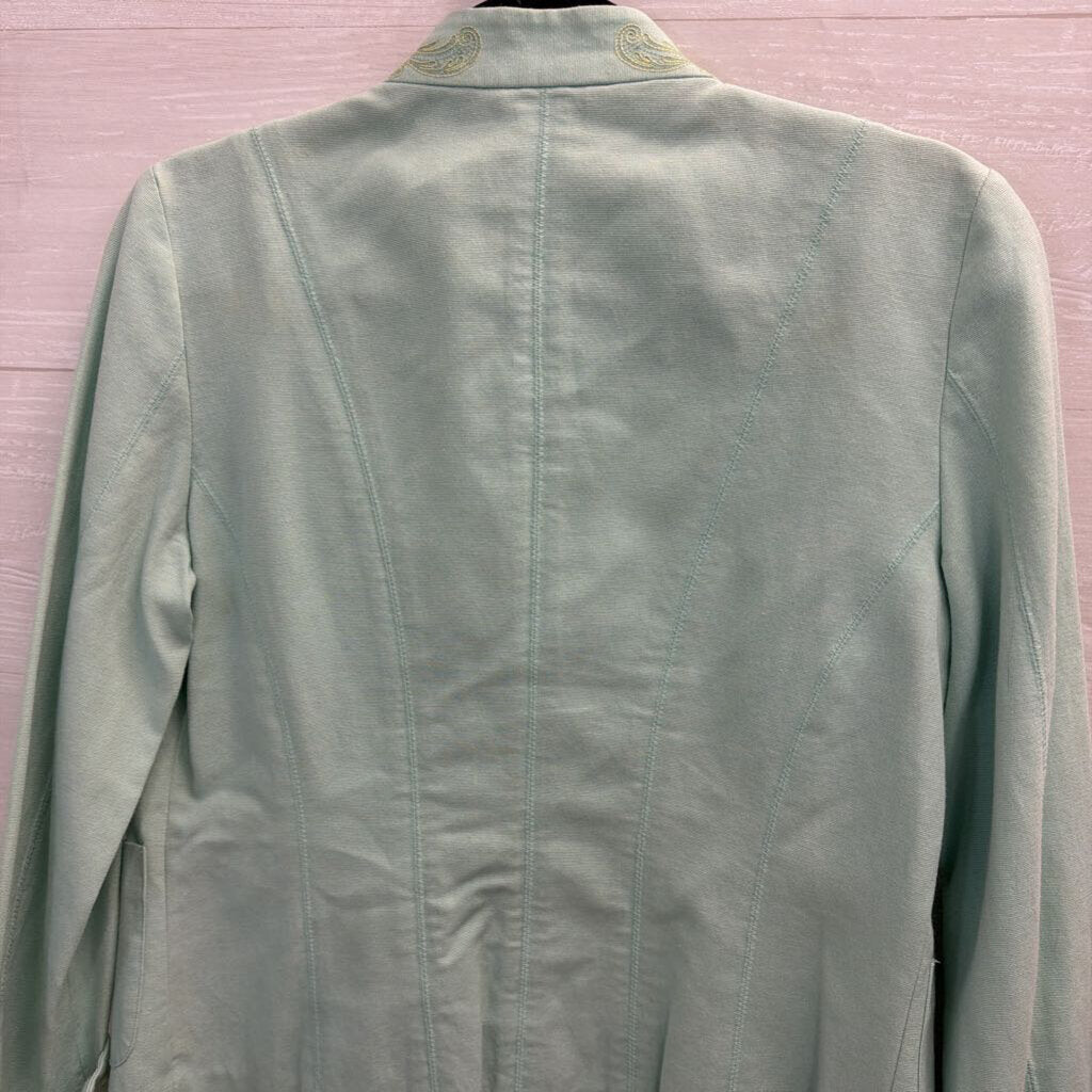 Nic and Zoe Blue Embroidered Front Hook Jacket Top Small