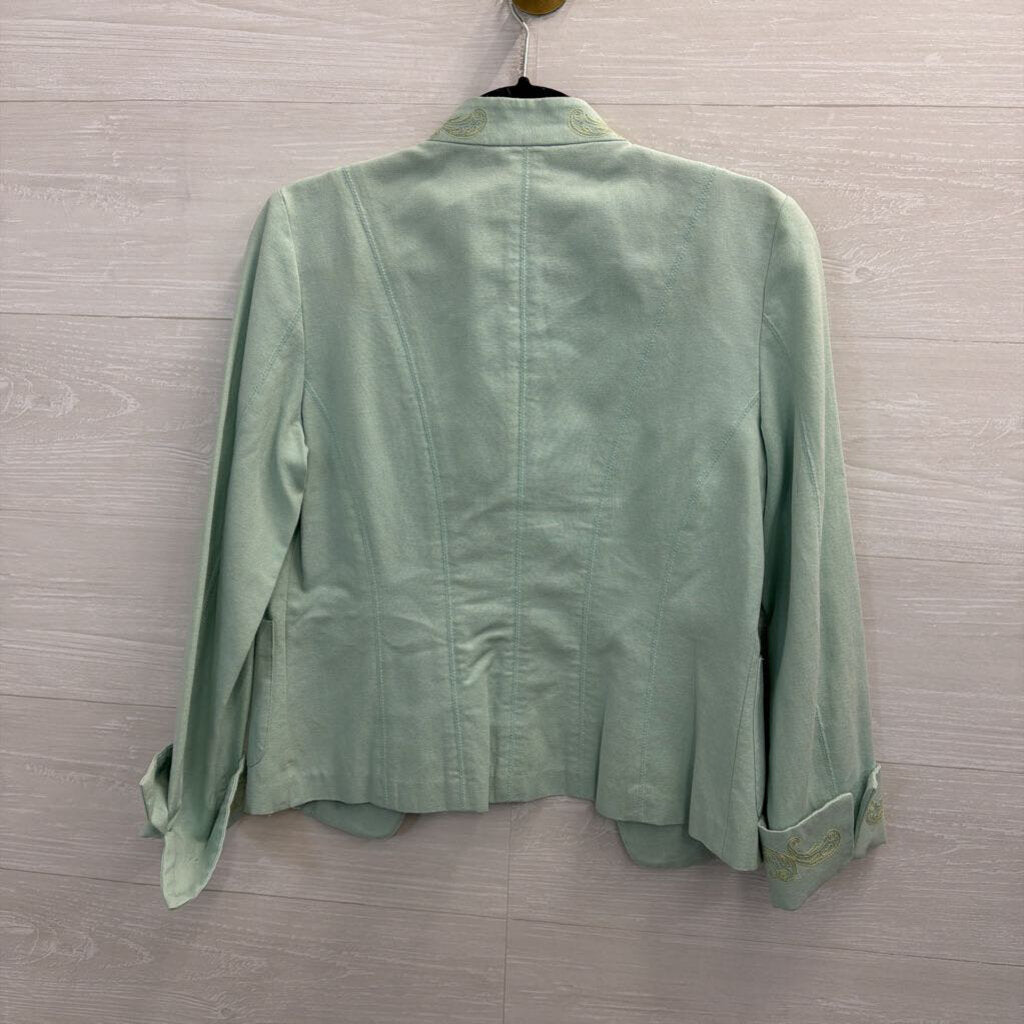 Nic and Zoe Blue Embroidered Front Hook Jacket Top Small