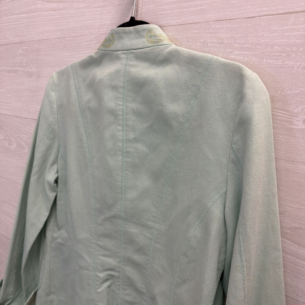 Nic and Zoe Blue Embroidered Front Hook Jacket Top Small