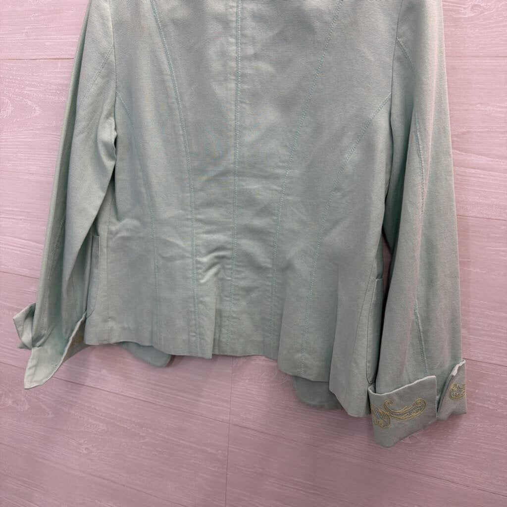 Nic and Zoe Blue Embroidered Front Hook Jacket Top Small