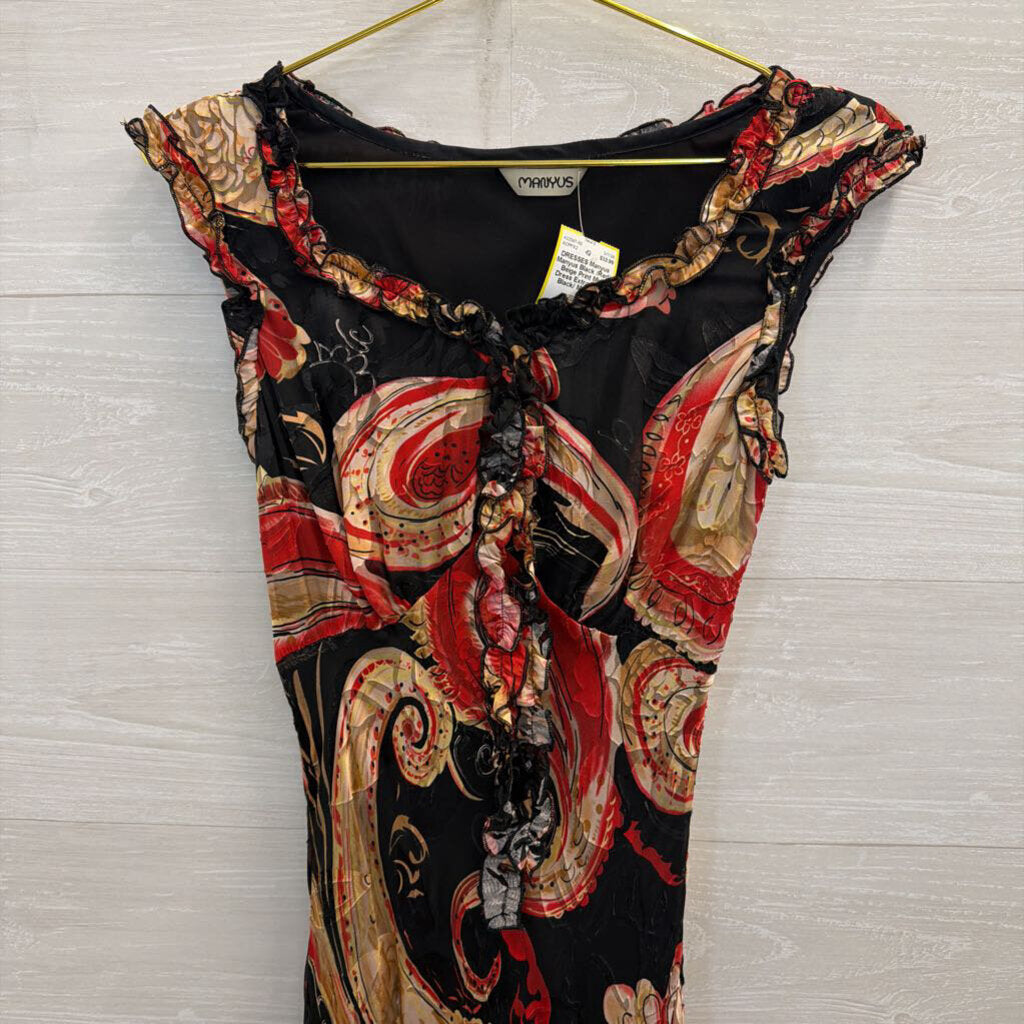 Manyus Black /Red/ Beige Print Midi Dress Extra Small