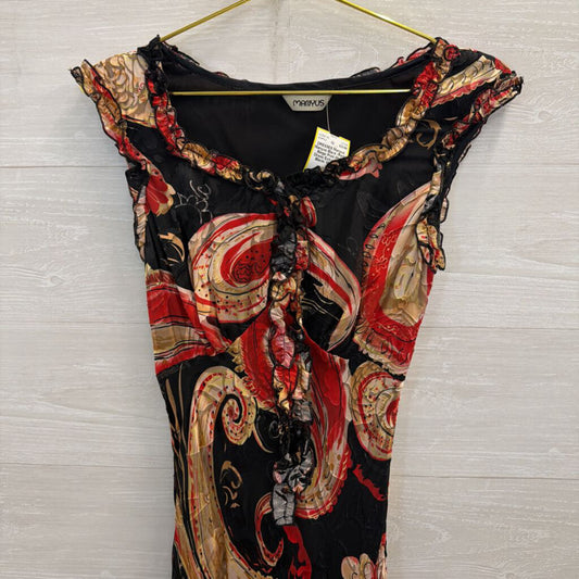 Manyus Black /Red/ Beige Print Midi Dress Extra Small