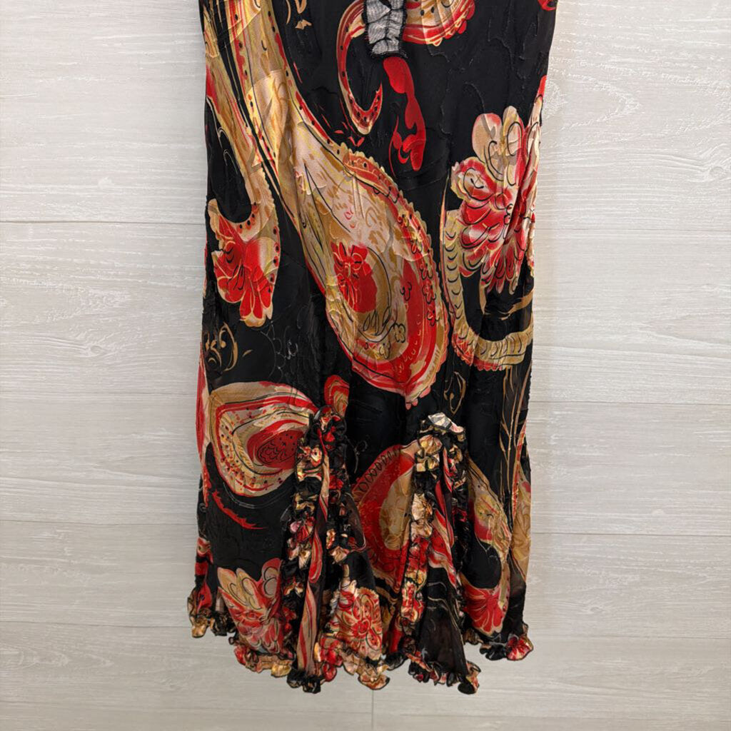 Manyus Black /Red/ Beige Print Midi Dress Extra Small