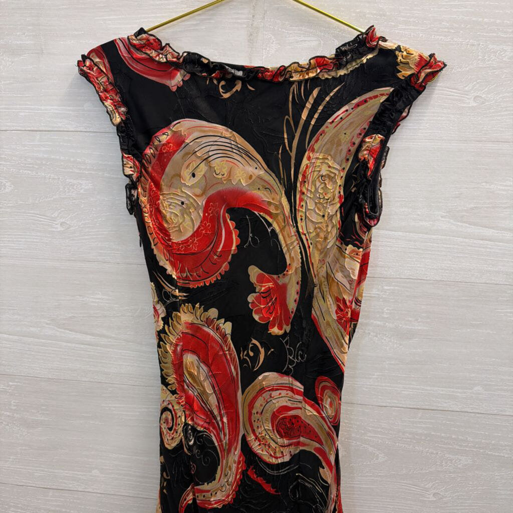 Manyus Black /Red/ Beige Print Midi Dress Extra Small