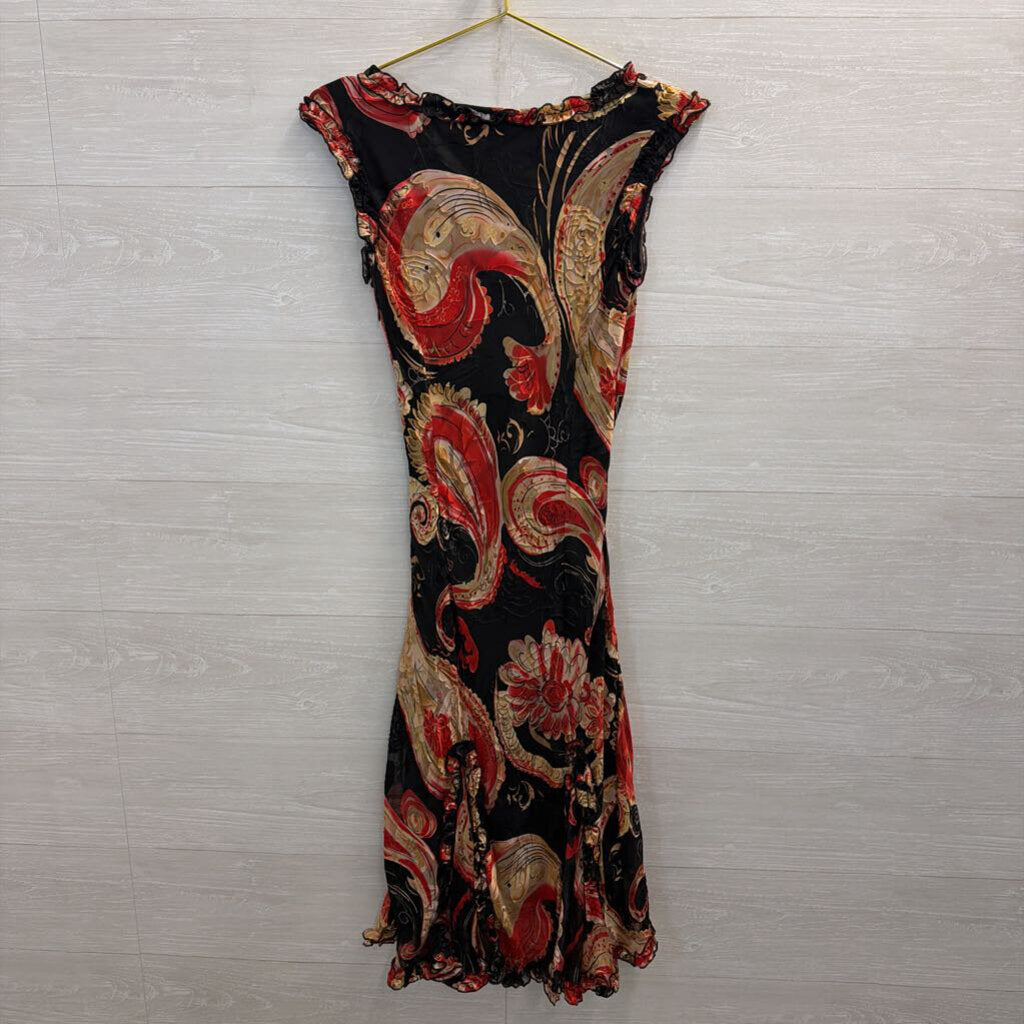 Manyus Black /Red/ Beige Print Midi Dress Extra Small