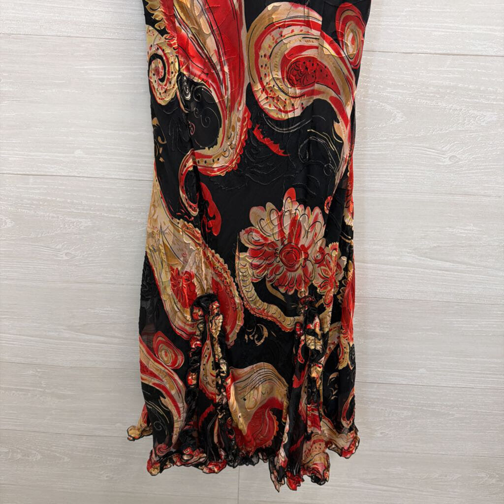 Manyus Black /Red/ Beige Print Midi Dress Extra Small
