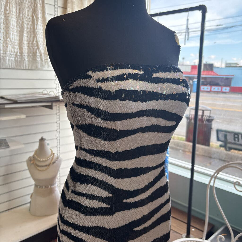 Vintage Sean Collection Black/ White Sequin Print Long Formal Dress Small