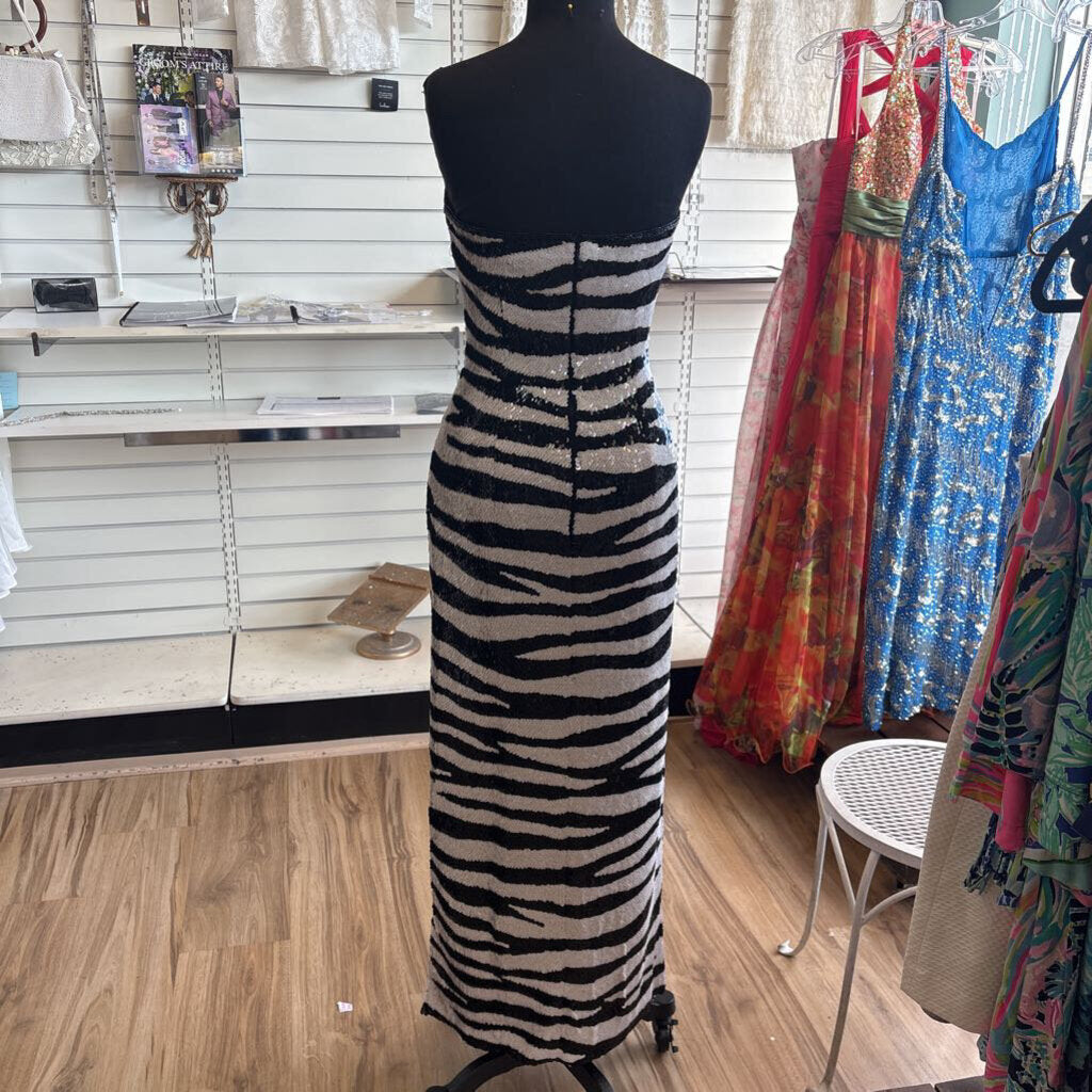 Vintage Sean Collection Black/ White Sequin Print Long Formal Dress Small