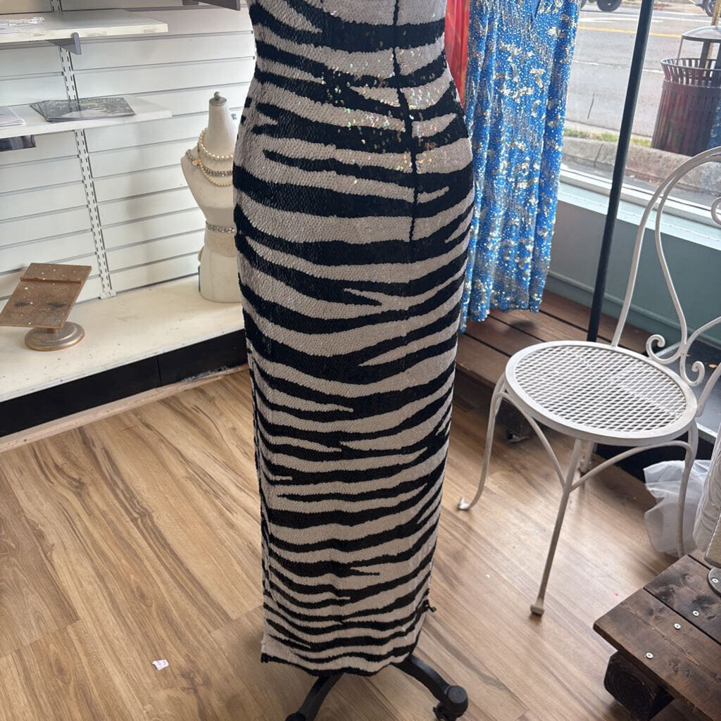 Vintage Sean Collection Black/ White Sequin Print Long Formal Dress Small