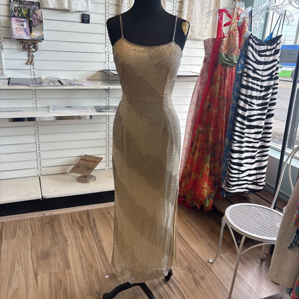 Vintage Je Matadi Gold Beaded Long Formal Dress Small