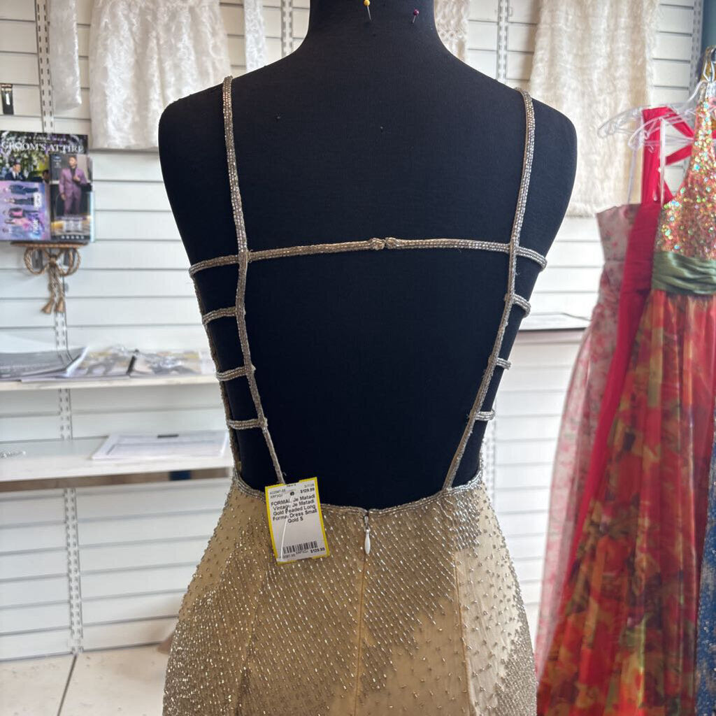 Vintage Je Matadi Gold Beaded Long Formal Dress Small